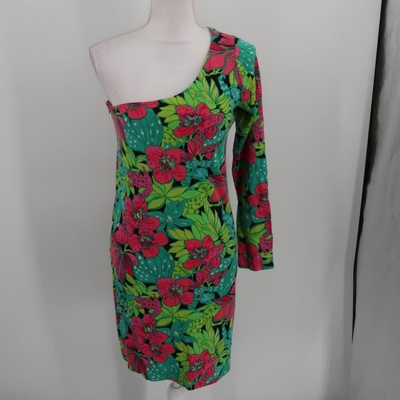Lilly Pulitzer One Shoulder Floral Bodycon Dress Size Large - Picture 1 of 7